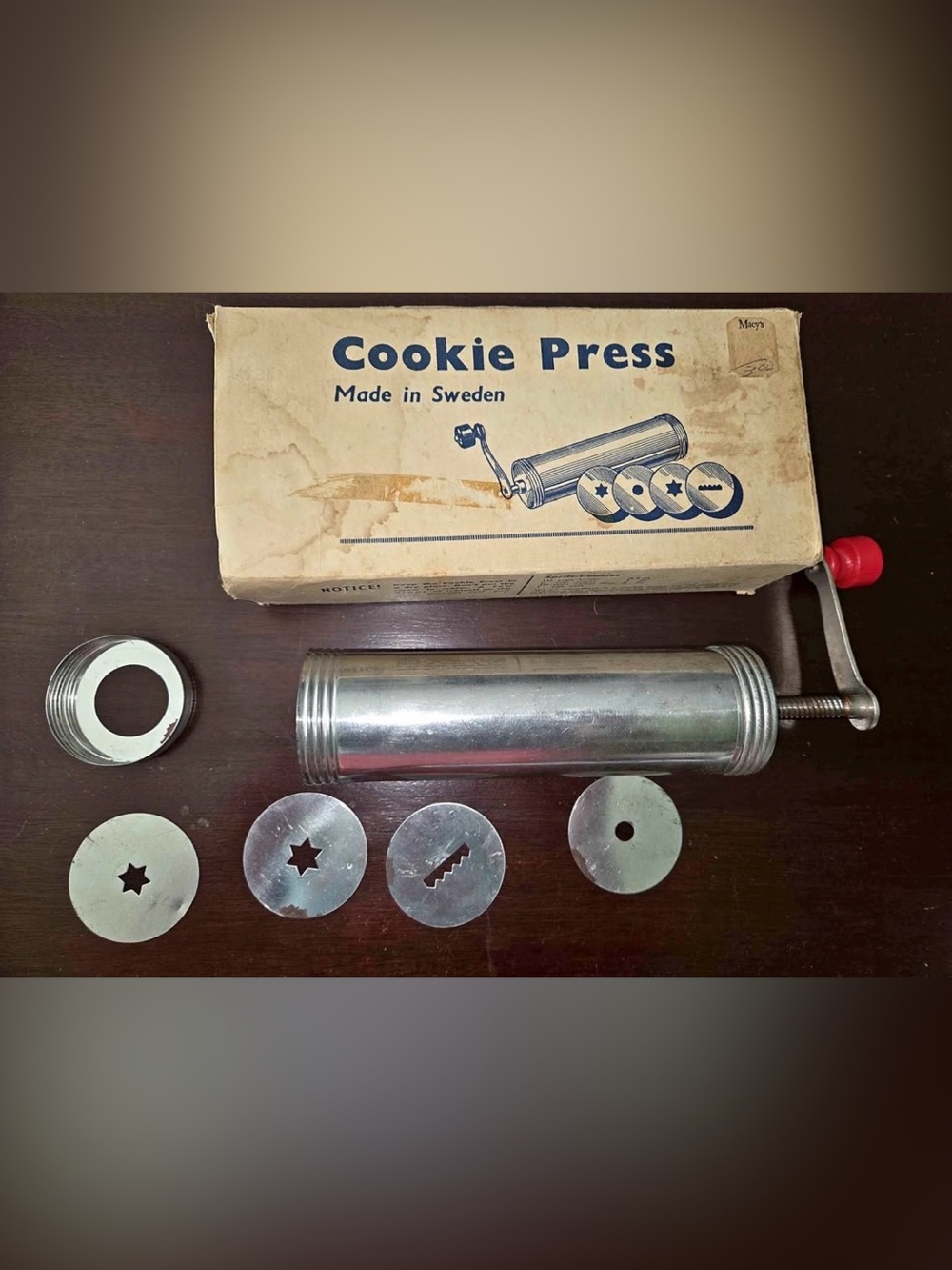 Sweden Made Vintage Cookie Press and Icing Bag with Tips